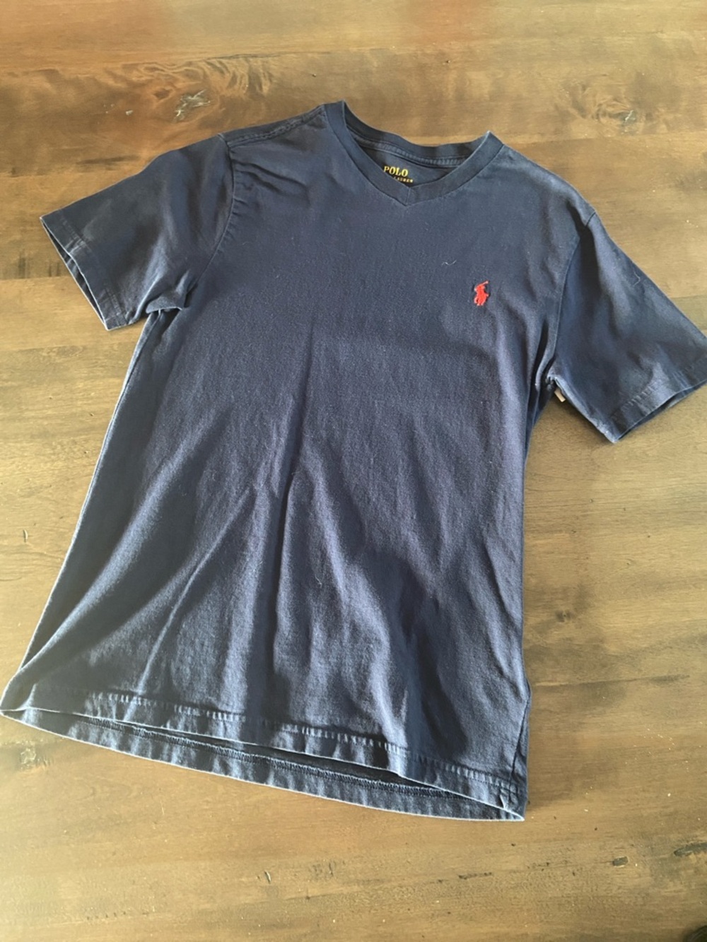 Boys Polo by Ralph Lauren Navy Crew Neck Tee with Red Pony